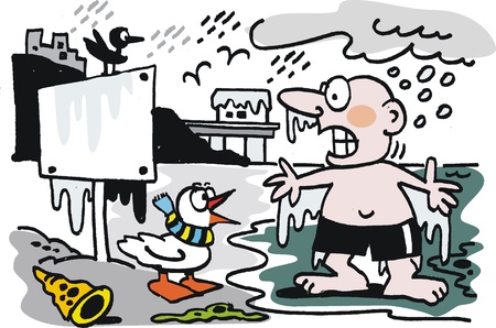 9929887 - vector cartoon of man freezing on winter beach