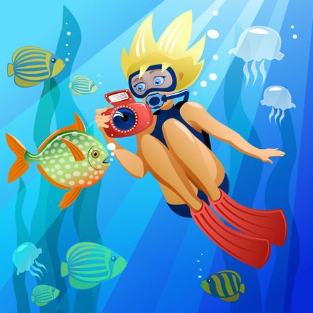 25653635 - young diver underwater  in the eps file, each element is grouped separately