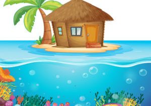 52506018 - hut on the island in the middle of the ocean illustration